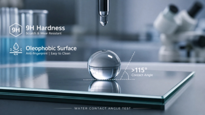 9H scratch resistance and _115° water contact angle test of AF coated tempered glass.jpg
